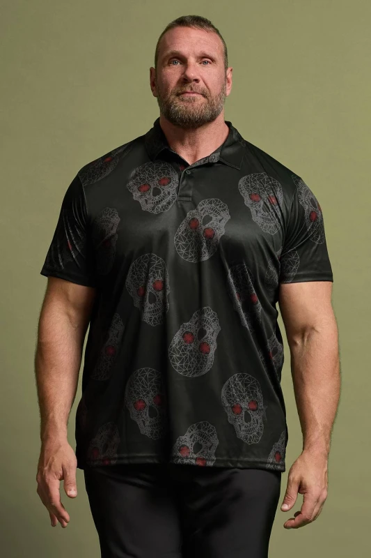 Image of BadRhino Mens Skull Print Polo Shirt in Black Size: XL Black Male XL