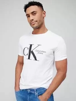 Image of Calvin Klein Jeans Dynamic CK Center Chest T-Shirt - White, Size L, Men