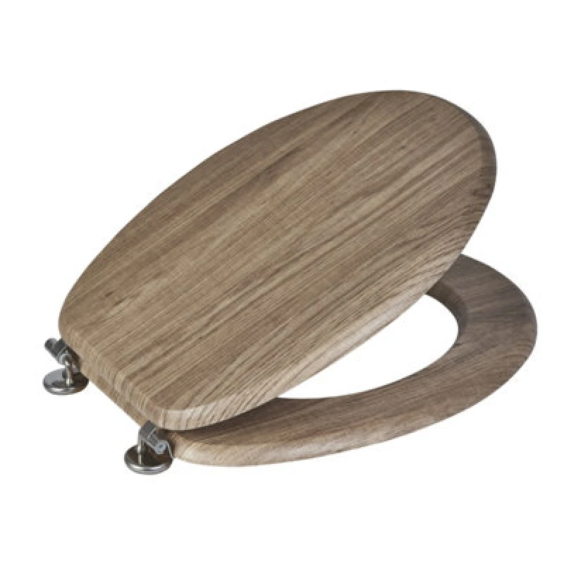 Image of Showerdrape Oxford Rust Oak Wooden Toilet Seat with Chrome Hinges Natural