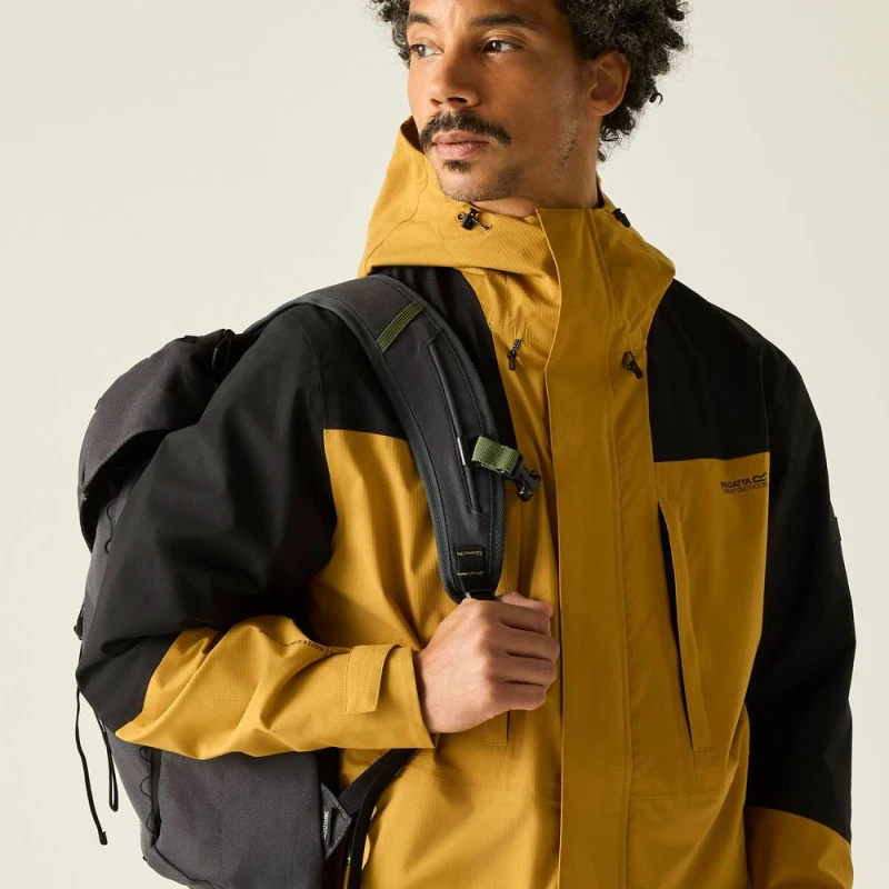 Image of Regatta Mens Freesdale Panelled Hooded Walking Waterproof Jacket in Mustard Size: Small Mustard Male S
