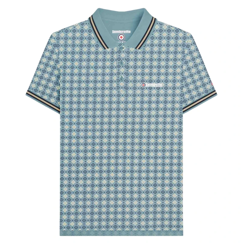 Image of Lambretta Lambretta Men SS25 Geometric Big & Tall Polo Shirt in Light Blue Size: 3X-Large Light Blue XXXL Male 5063703817400