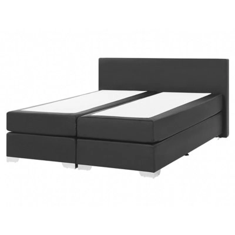 Image of Beliani Divan Bed Faux Leather President 160 X 200 Cm (Eu King Size) Black