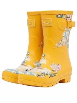 Image of Joules Molly Floral Mid Length Welly - Yellow, Yellow, Size 6, Women