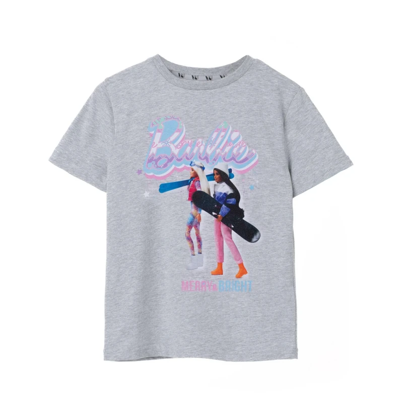 Image of (13-14 Years) Barbie Short Sleeved T-Shirt (Girls Grey)