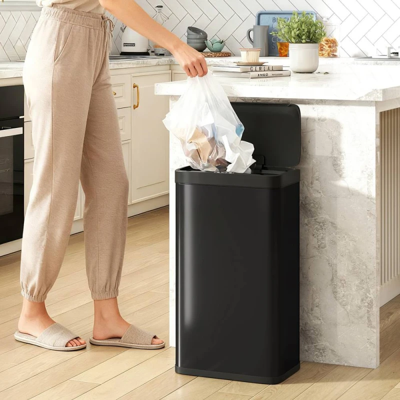 Image of HOMCOM 45L Sensor Bin, Metal Kitchen Bin with Automatic Close, Black Unisex