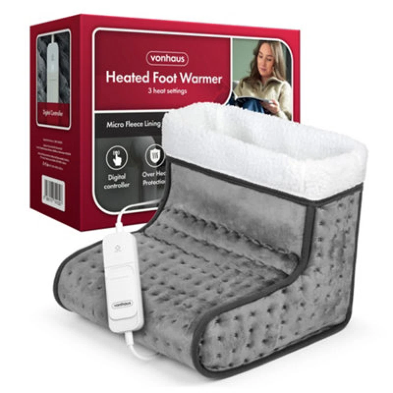 Image of Vonhaus Foot Warmer, Electric Heated Feet Heater, Fast Heat Up, 3 Temperature's, Fleece Lining, Machine Washable, Auto Shut Off