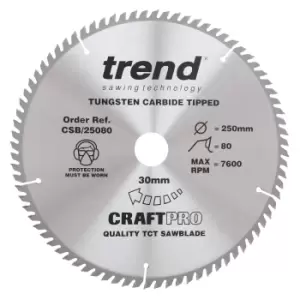 Image of Trend CRAFTPRO Wood Cutting Saw Blade 250mm 80T 30mm