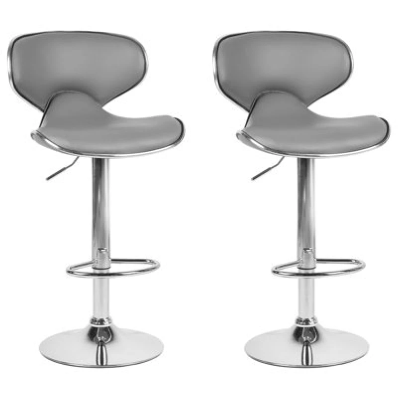 Image of Beliani Set Of 2 Bar Chairs Conway Faux Leather Swivel Grey