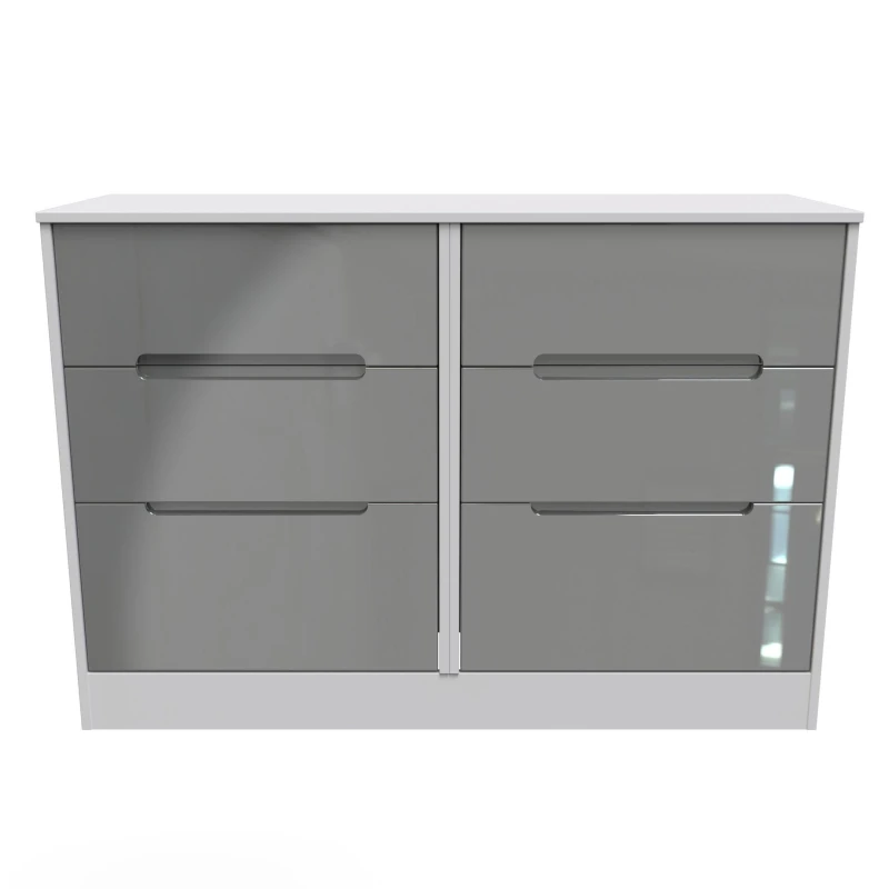 Image of Turin 6 Drawer Wide Chest In Grey Gloss & White (Ready Assembled)