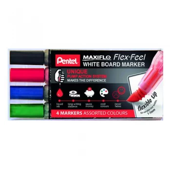 Image of Pentel Maxiflo Whiteboard Marker Pack of 4 YMWL5SBF4-M