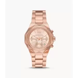 Image of Michael Kors Womens Raquel Chronograph Rose Gold-Tone Stainless Steel Watch - Rose Gold