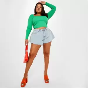 Image of Missguided Plus Size Rib Square Neck Knit Top - Green