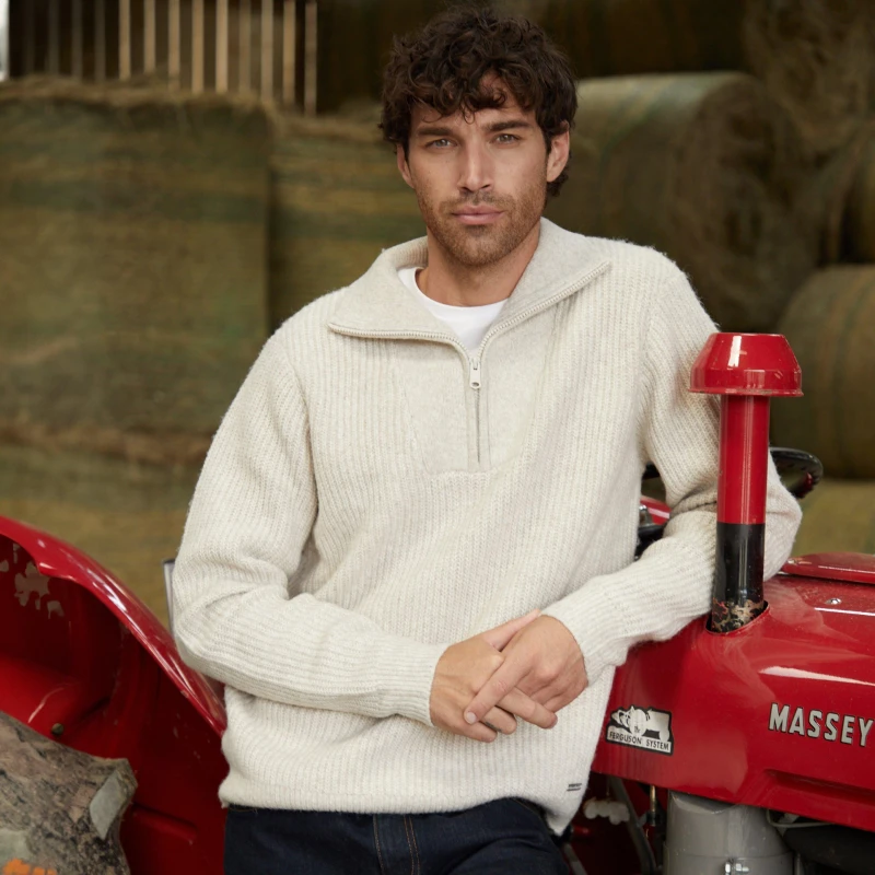 Image of Threadbare 'Barnhill' Quarter Zip Knitted Jumper Natural