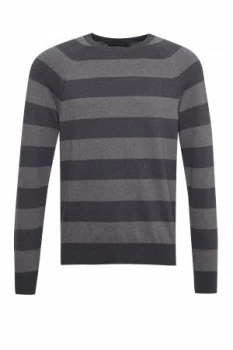 Image of Mens French Connection Stretch Cotton Stripe Jumper Charcoal Marl