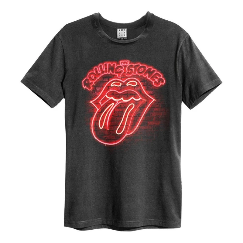 Image of Amplified Amplified Men Neon Light The Rolling Stones T-Shirt in Charcoal Size: Small Charcoal S Male 5063470044894