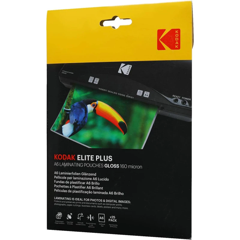 Image of Kodak Elite Plus A6 Laminating Pouches Gloss - 160 Micron 25 Pack