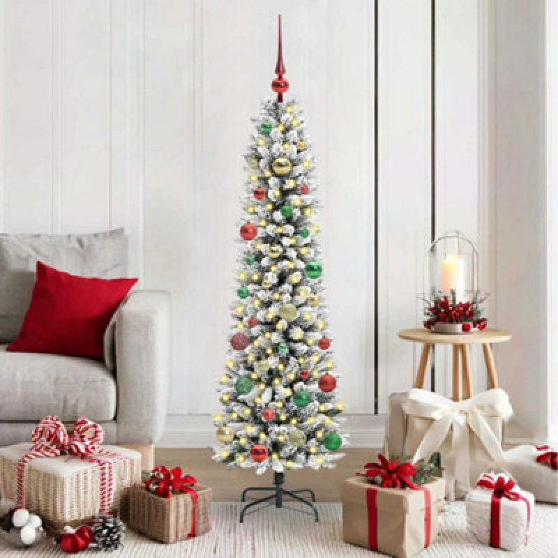 Image of vidaXL Artificial Christmas Tree with 150 LEDs Green and white 150 cm, Green 3396101