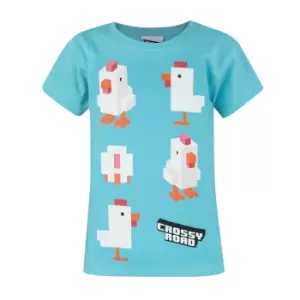 Image of Crossy Road Childrens/Girls Official Chicken Design T-Shirt (Years (5/6)) (Vivid Blue)