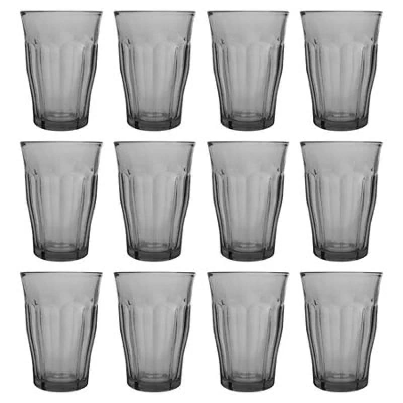 Image of Duralex 360ml Picardie Highball Glasses - 12x Water Juice Cocktail Drinking in Grey Grey Unisex