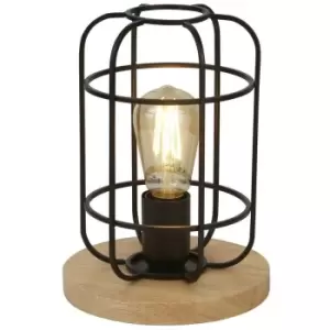 Image of Searchlight Vision Cage Table Lamp, Matt Black & Wood