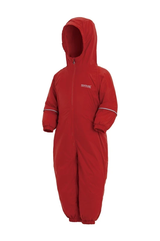 Image of Regatta Splosh Hooded Waterproof Breathable All-in-One in Dark Red Size: 6-12 m Dark Red Unisex 6-12 m