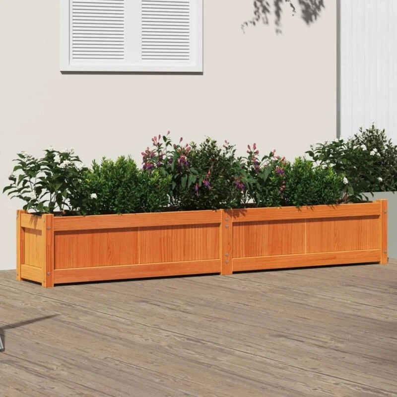 Image of vidaXL Garden Planter Wax Brown 180x31x31cm Solid Wood Pine, Brown 837498