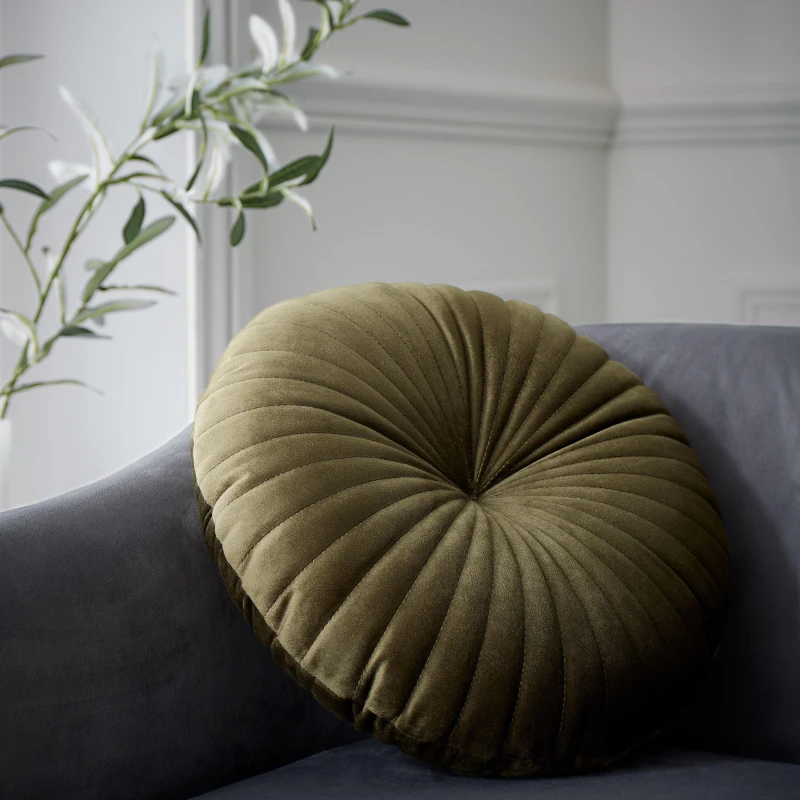 Image of Catherine Lansfield Catherine Lansfield Round Velvet Cushion Olive 40X40CM WB13301
