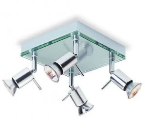 Image of 4 Light Square Flush Light Aluminium, Clear Glass, GU10