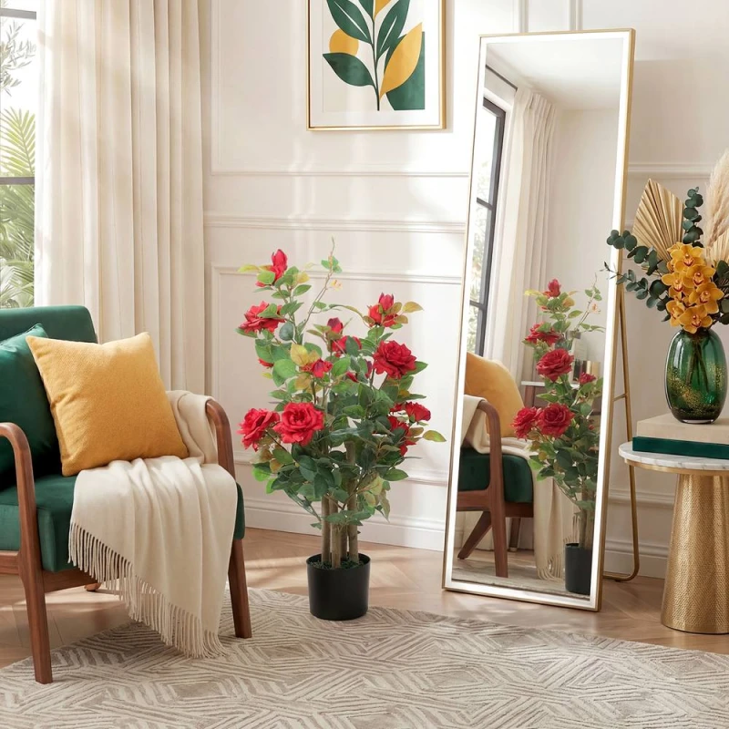 Image of HOMCOM 90cm Artificial Rose Tree with 344 Silk Leaves & 17 Flowers in Red Red Unisex