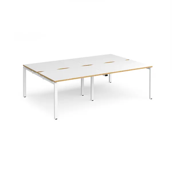 Image of Adapt 4 Person Cluster Bench White Frame Office Desking - 2400mmx1600mm - White Oak