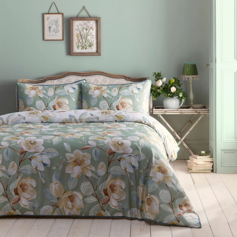 Image of Appletree Eleanor 100% Cotton Duvet Cover Set - Green Green Double