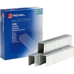 Image of Rexel No23 17mm Staples Box 1000 2101052 171675