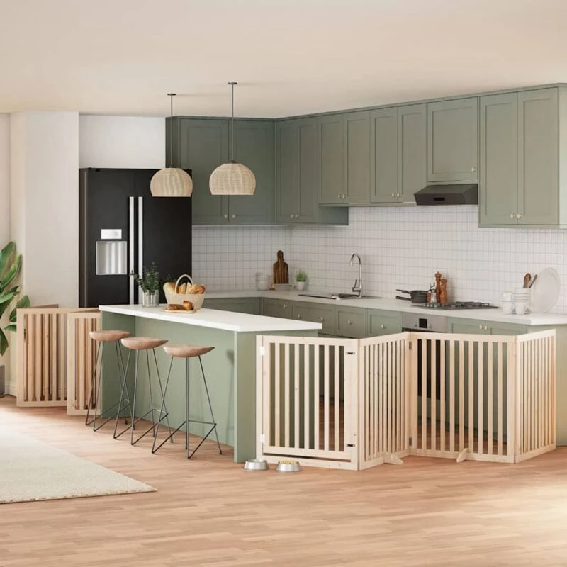 Image of vidaXL Dog Gate with Door Foldable 10 Panels 800cm Poplar Wood, Brown 3155671