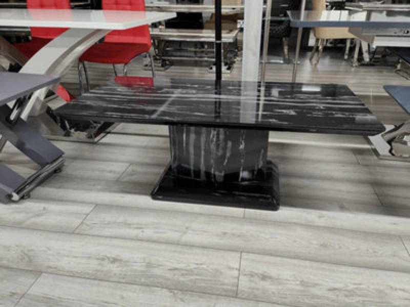 Image of Modernique Modernique Gloss Finish MDF Marble Effect Coffee Table With Pedestal Stand in Black One Size Unisex 4673802623751