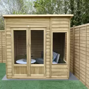 Image of Forest Garden Oakley 7X5 Pent Overlap Solid Wood Summer House With Double Door (Base Included)