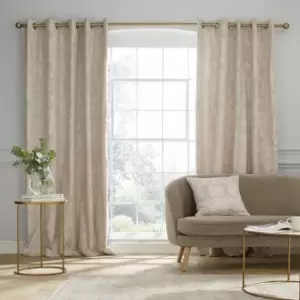 Image of Catherine Lansfield Damask Jacquard Lined Eyelet Curtains, Natural, 46 x 72 Inch