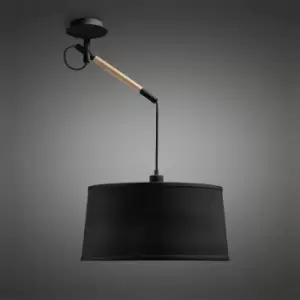 Image of Nordica Multi Position pendant light with Black lampshade 1 E27 bulb, matt Black / beech with Black lampshade