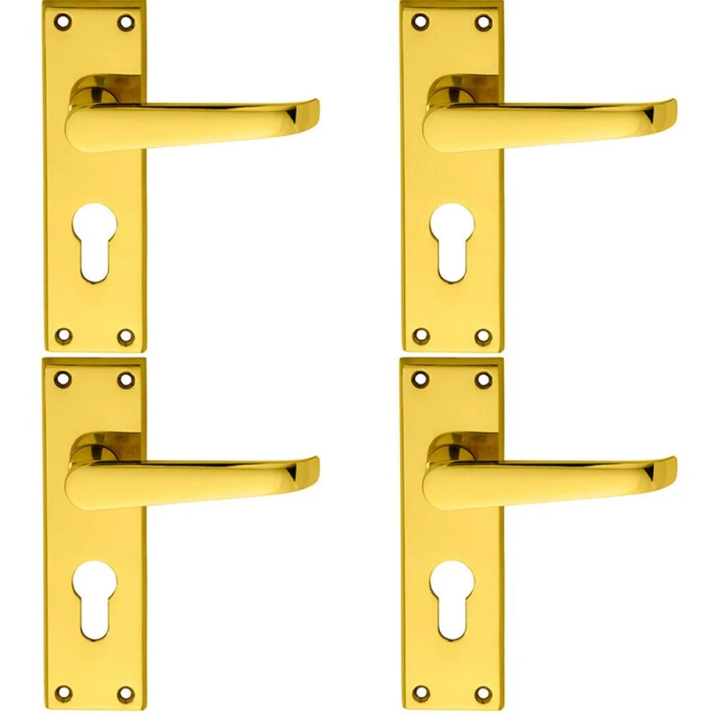 Image of Loops 4x PAIR Straight Victorian Lever on Euro Lock Backplate 150 x 43mm Brass Metallics