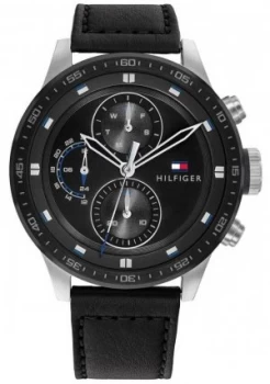 Image of Tommy Hilfiger Mens Trent Black Leather Strap Black Watch