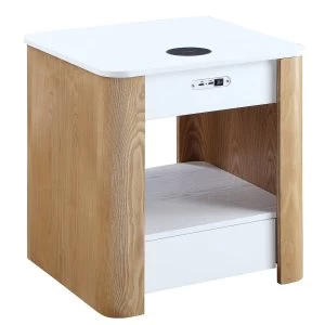 Image of Jual San Francisco Ash/White Smart Bedside Table White Top & Curved Ash Sides