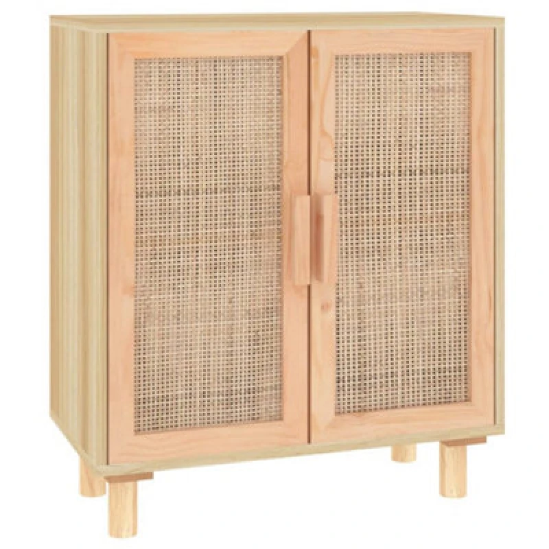 Image of Vidaxl Sideboard Brown 60X30X70 Cm Solid Wood Pine And Natural Rattan, Brown 345632