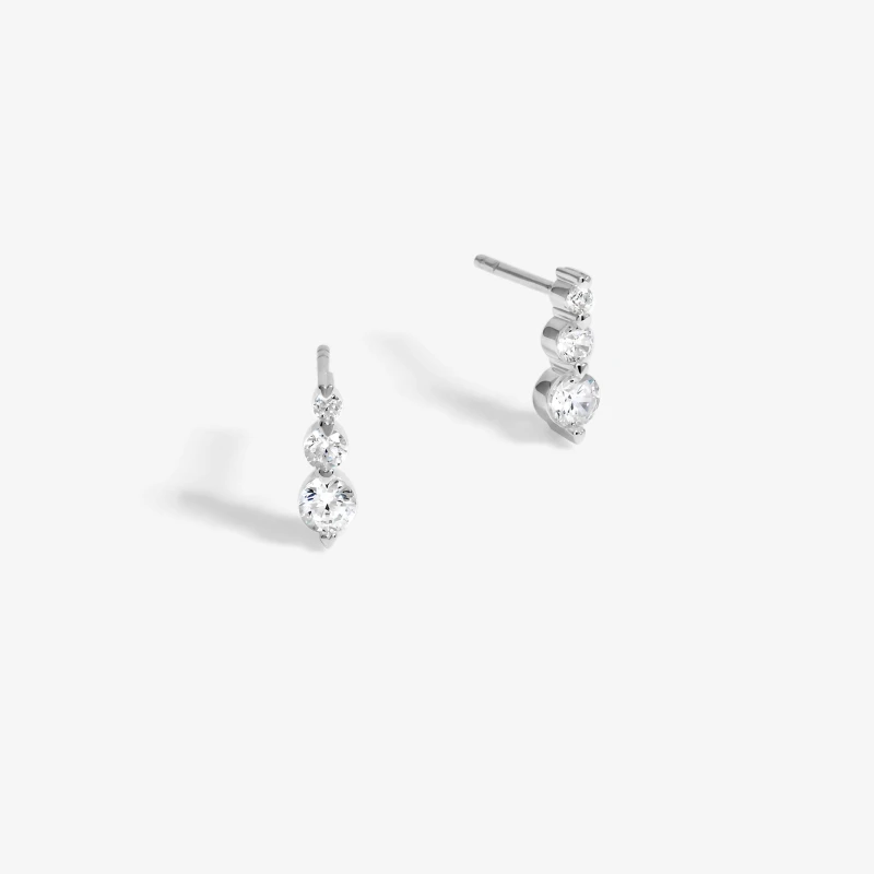 Image of Simply Silver Sterling Silver 925 Cubic Zirconia Graduated Drop Stud Earrings Silver