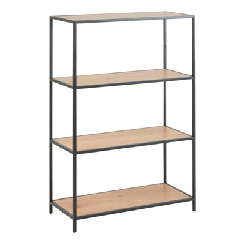 Image of Furniture To Go Seaford Black Metal Low Bookcase With 3 Oak Shelves