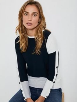 Image of Mint Velvet Stripe & Blocked Knit Jumper - Navy