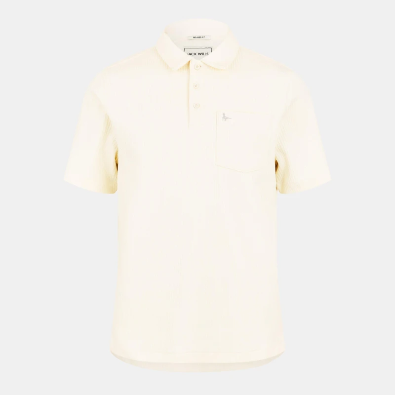 Image of Jack Wills Mens JW Texture Short-Sleeve Polo Shirt Bone White male S