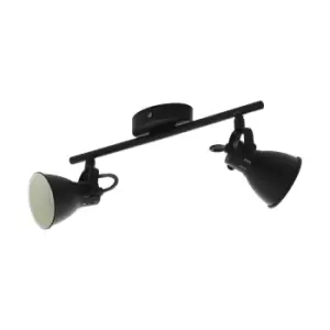 Image of Flush Ceiling Light 2 Spots Colour Black Steel Bulb GU10 2x3.3W Included