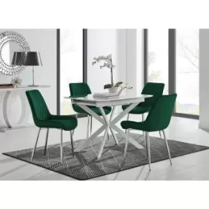 Image of Lira 100 Extending Dining Table and 4 Green Pesaro Silver Leg Chairs - Green
