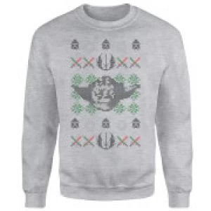 Image of Star Wars Yoda Face Knit Grey Christmas Sweatshirt - S - Grey
