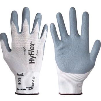 Image of 11-800 Hyflex Palm-side Coated White/Grey Gloves - Size 8 - Ansell