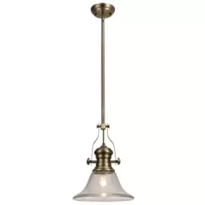 Image of Telescopic Dome Ceiling Pendant E27 With 30cm Smooth Bell Glass Shade, Antique Brass, Clear - Luminosa Lighting